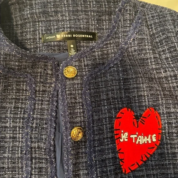 Kerri Rosenthal Navy Tweed Jacket with Red Heart Accent M - Picture 2 of 11